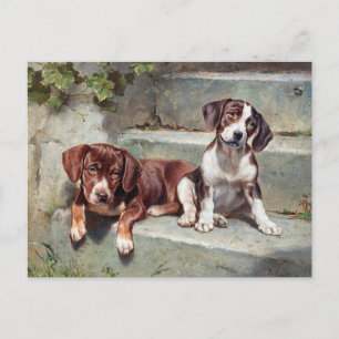 Cartão Postal Beagle Dog Puppies Vintage Animal Postcard