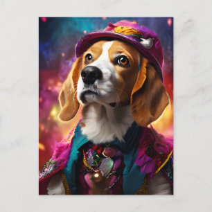 Cartão Postal Beagle em um chapéu rosa