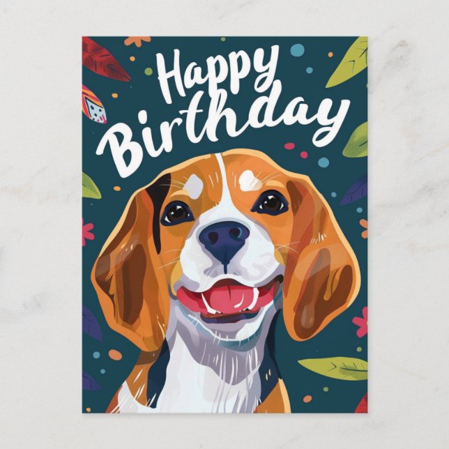 Cartão Postal Beagle Happy Birthday (Frente)