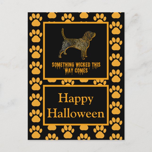 Cartão Postal Beagle Hound Dog Silhoueen Orange (Frente)