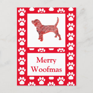 Cartão Postal Beagle Hound Dog Silhouette Red Felry Natal