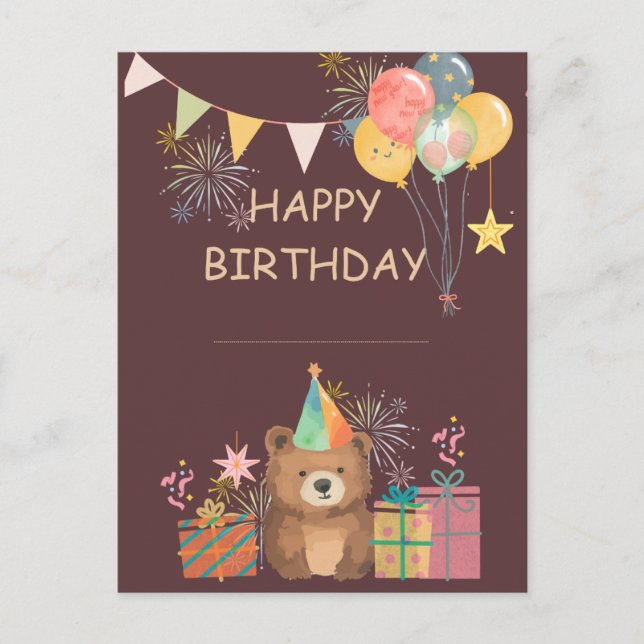 Cartão Postal Bear Birthday (Frente)