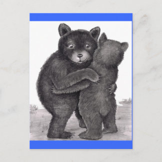 Cartão Postal Bear Hug. Dois ursos se abraçando na natureza