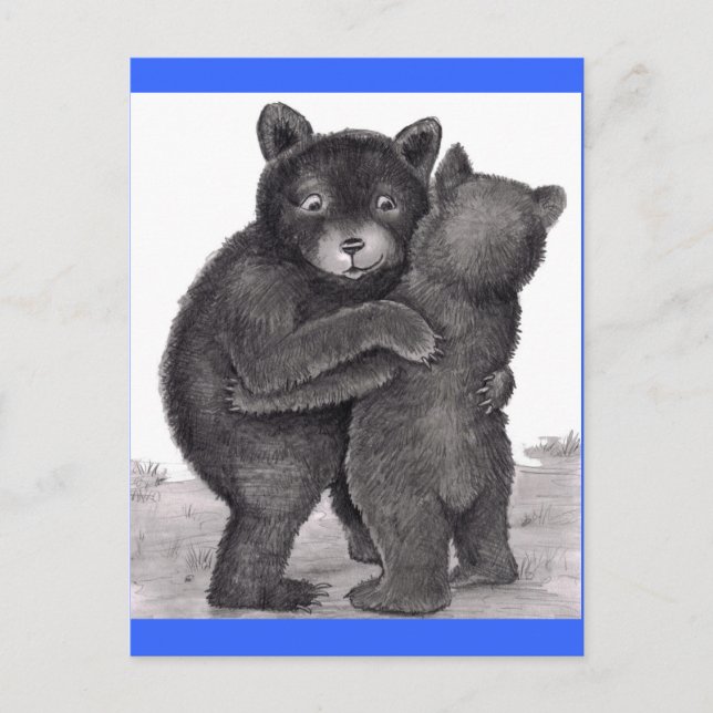 Cartão Postal Bear Hug. Dois ursos se abraçando na natureza (Frente)
