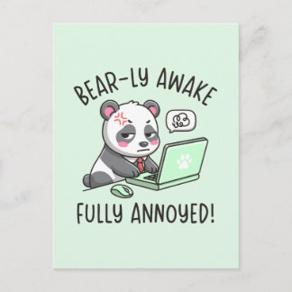 Cartão Postal Bear-ly Awake Fully Annoyed - Panda Office Humor