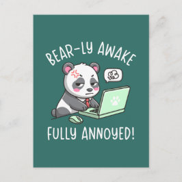 Cartão Postal Bear-ly Awake Fully Annoyed - Panda Office Humor