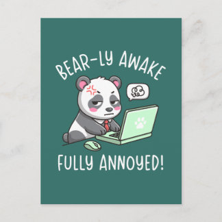 Cartão Postal Bear-ly Awake Fully Annoyed - Panda Office Humor
