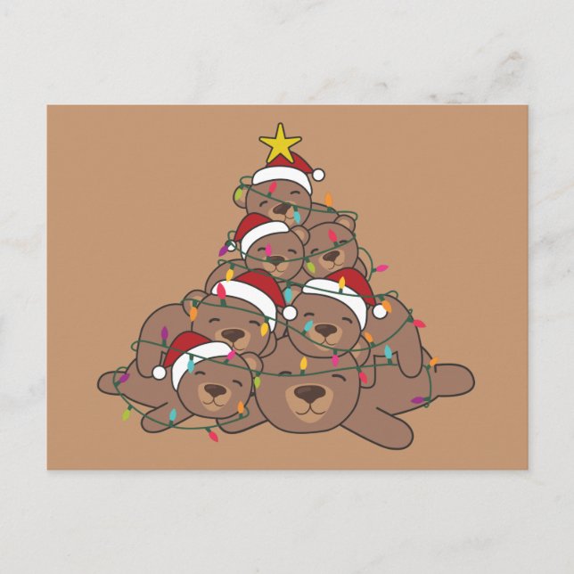 Cartão Postal Bear Natal Árvore Engraçado Natal Animal Natal (Frente)