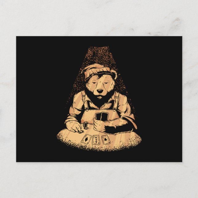 Cartão Postal Bear Playing Poker Cards Casino Game Gambling Gift (Frente)