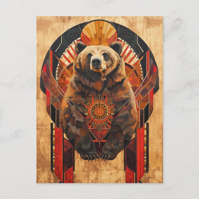 Cartão Postal Bear Totem – Strength in Deco Style (Frente)