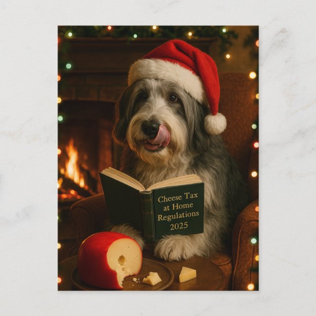 Cartão Postal Bearded collie 'Cheese Tax' Christmas postcard (Frente)