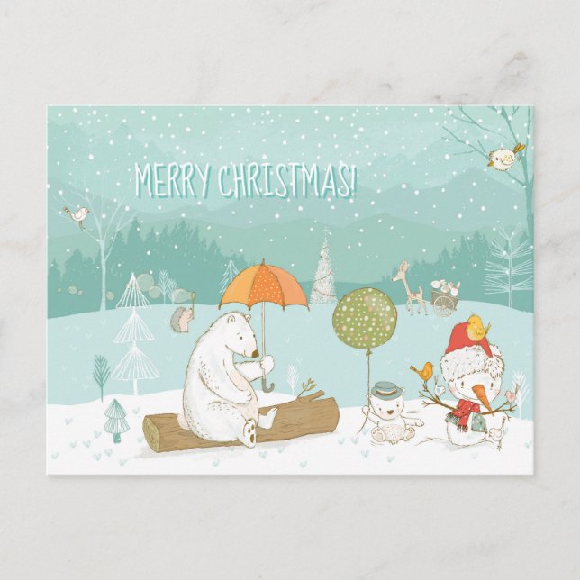 Cartão Postal Bears de cena de neve e Natal (Frente)
