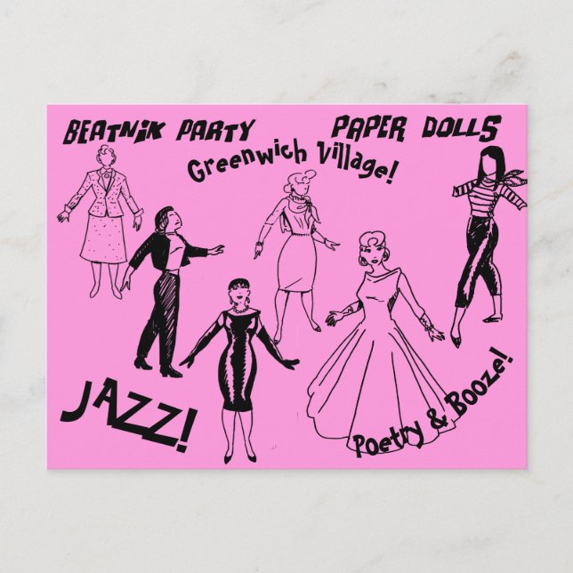 Cartão Postal Beatnik Party Paper Dolls - Greenwich Village Gals (Frente)