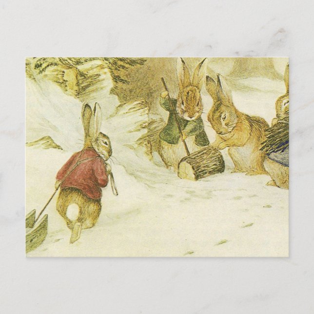 Cartão Postal Beatrix Potter - Quatro Coelhos Na Neve (Frente)