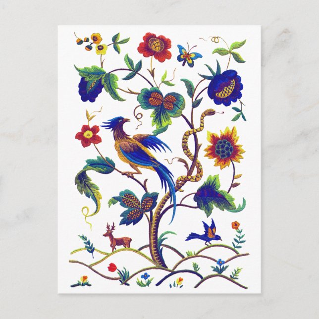 Cartão Postal Beautful Jacobean Bird of Paradise Embroiderme (Frente)