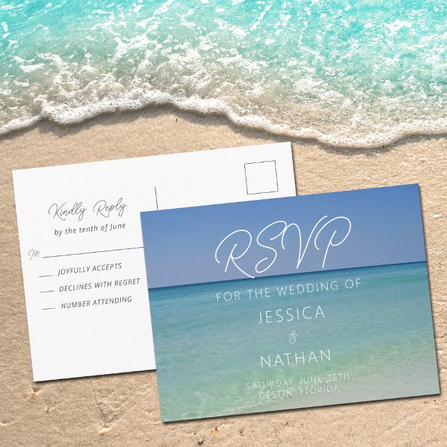 Cartão Postal Beautiful Beach Wedding Summer Coastal RSVP (Criador carregado)