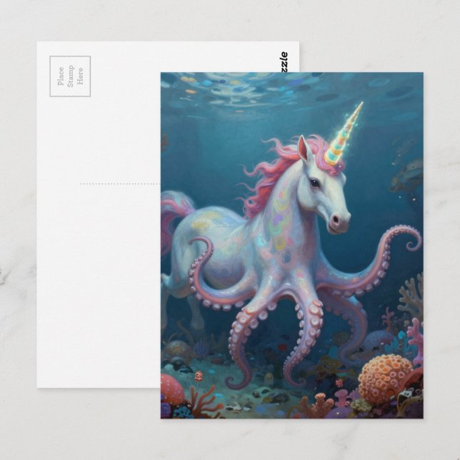 Cartão Postal Beautiful Fantasy Unicorn Octopus (Frente/Verso)