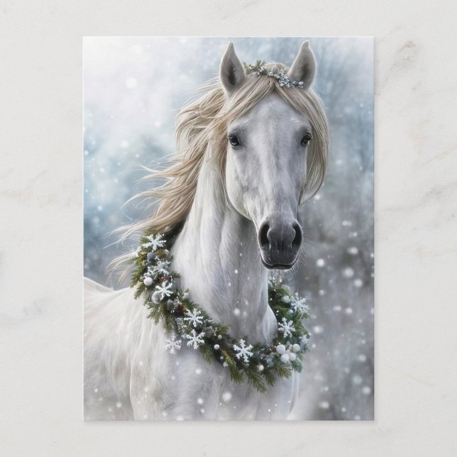 Cartão Postal Beautiful Horse Christmas Holiday Seasons Greeting (Frente)