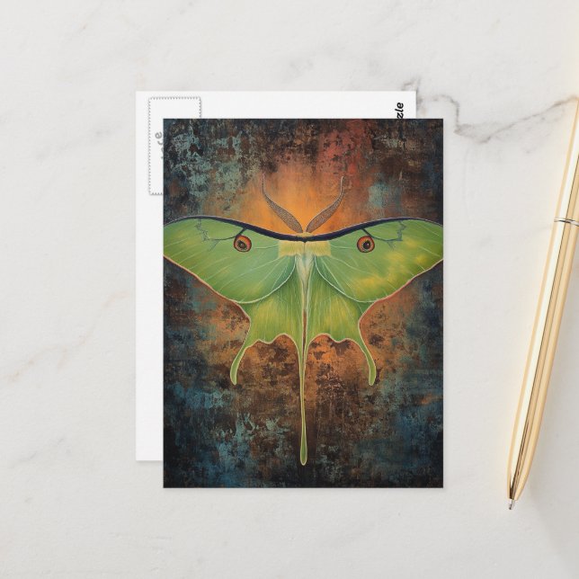 Cartão Postal Beautiful Luna Moth Painting (Frente/Verso In Situ)
