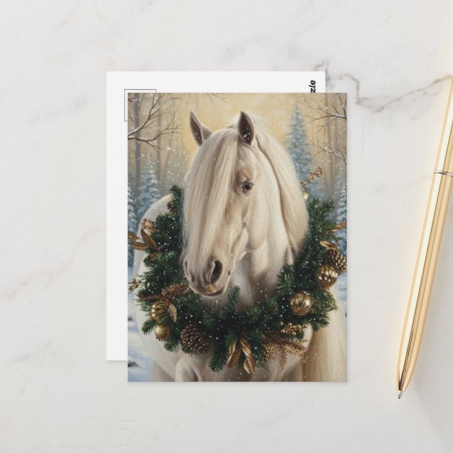 Cartão Postal Beautiful Palomino Horse Christmas (Frente/Verso In Situ)