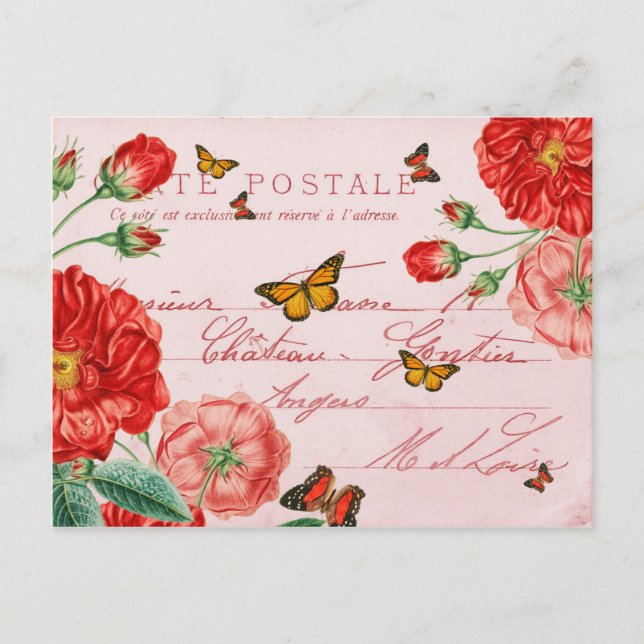 Cartão Postal Beautiful postcard with flowers and butterflies (Frente)
