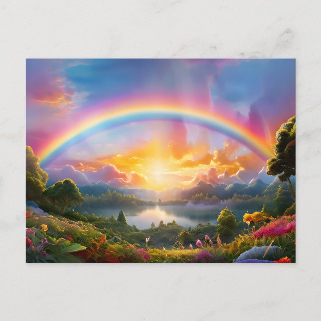 Cartão Postal Beautiful Rainbow and Lake  (Frente)