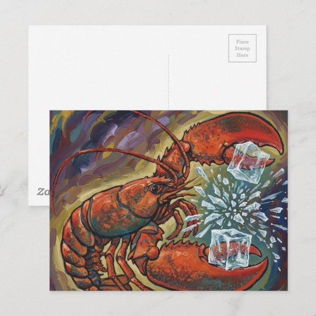 Cartão Postal Beautiful Wild Maine Lobster Breaking Ice Cubes (Frente/Verso)