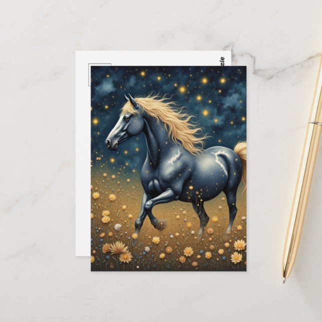 Cartão Postal Beautiful Year of the Horse in meadow  (Frente/Verso In Situ)