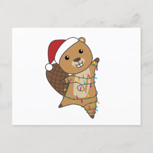 Cartão Postal Beaver Felizes Animais De Inverno De Natal