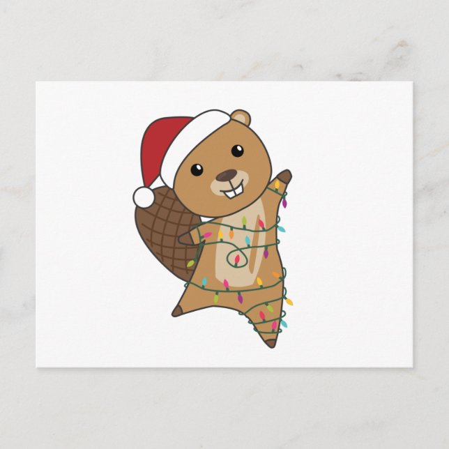 Cartão Postal Beaver Felizes Animais De Inverno De Natal (Frente)