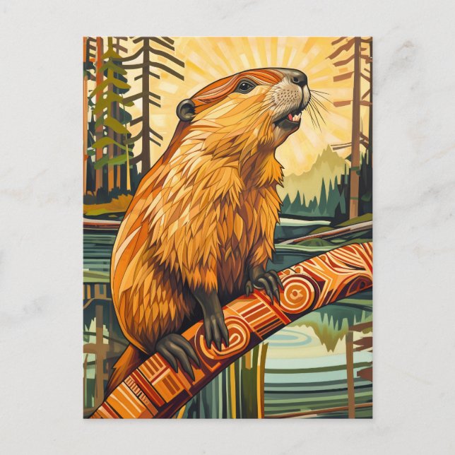 Cartão Postal Beaver Totem – Builder in Deco Style (Frente)