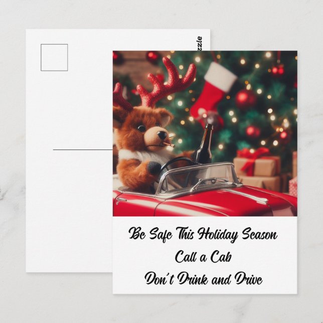 Cartão Postal Bebado Reindeer Natal Não Beba e dirija (Frente/Verso)