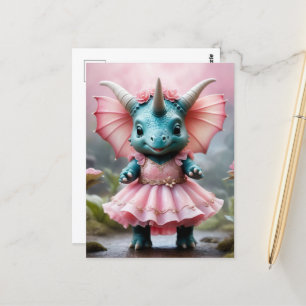 Cartão Postal Bebê Adorável Dino num Vestido Rosa