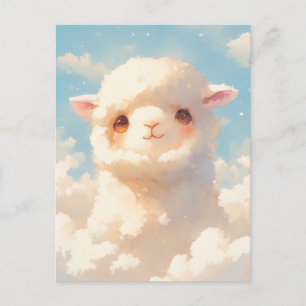 Cartão Postal Bebê Alpaca Branco e Fofinho Espiando Através das 