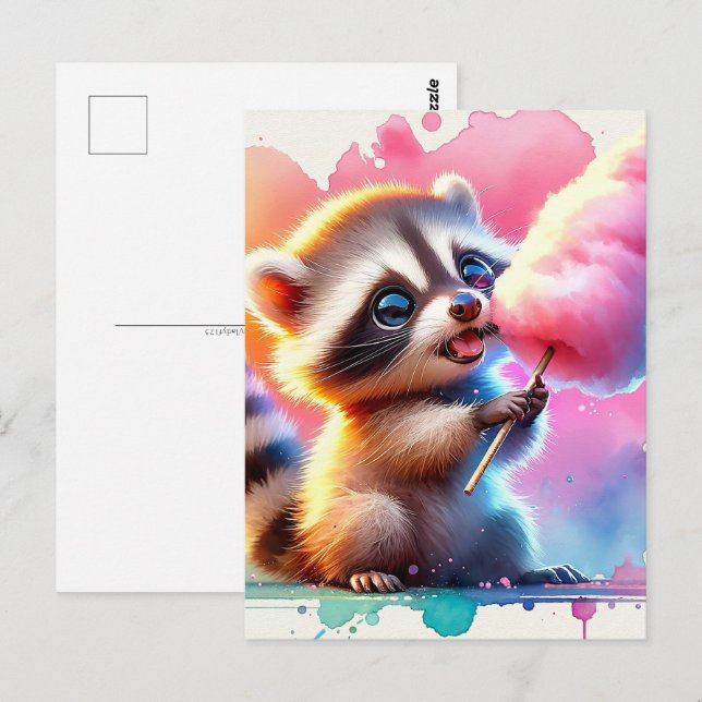 Cartão Postal Bebê, animal fofo com algodão doce, Pós-cruzamento (Frente/Verso)