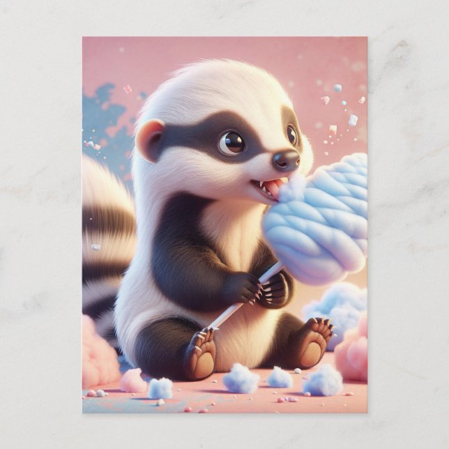 Cartão Postal Bebê, animal fofo com algodão doce, Pós-cruzamento (Frente)