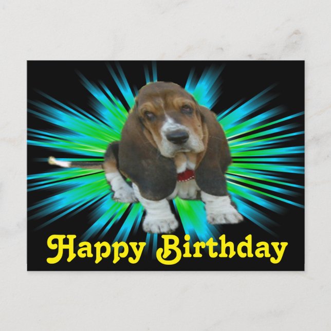 Cartão postal Bebê Basset Sheldon Feliz Aniversári (Frente)