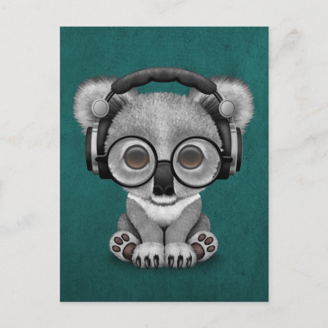 Cartão Postal Bebê bonito Koala Bear Dj Vestindo Fones de ouvido (Frente)