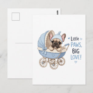 Cartão Postal Bebê Carrinho de Bebê French Bulldog Fofo Arte Ret