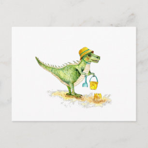 Cartão Postal Bebê Dinossauro T-Rex na Praia