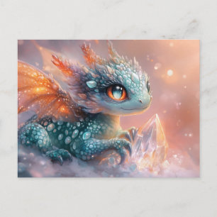 Cartão Postal Bebê Dragão Adorável com Gema de Cristal: Arte Fan