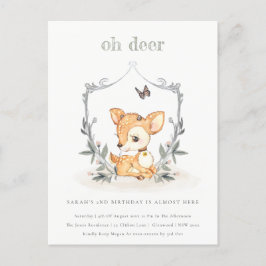 Cartão Postal Bebê Elegante Oh Deer Floral Crest Qualquer Idade