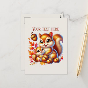 Cartão Postal Bebê esquilo mamãe fofa adicionar texto