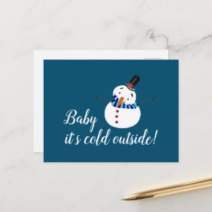 Cartão Postal Bebê Está Frio Lá Fora, Boneco de Neve Azul