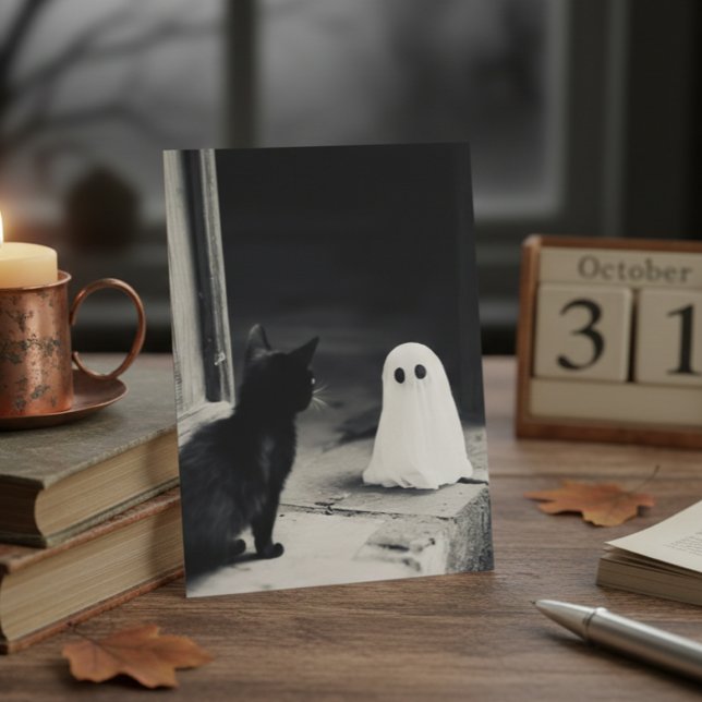 Cartão Postal Bebê Fantasma Fofo e Halloween de Gatinho (Criador carregado)