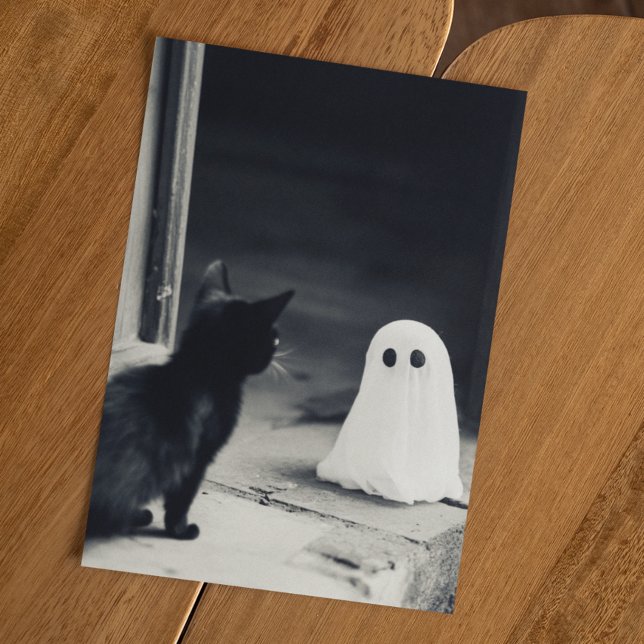 Cartão Postal Bebê Fantasma Fofo e Halloween de Gatinho (Criador carregado)
