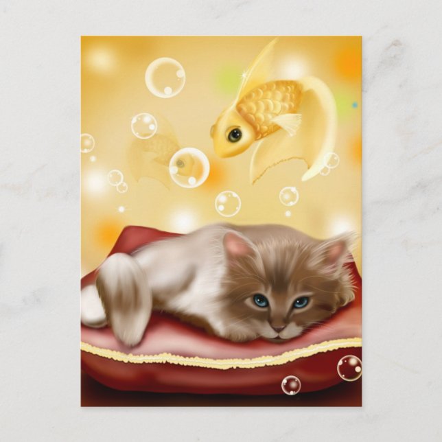 Cartão Postal Bebê gato animado sonhando (Frente)