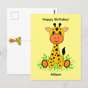 Cartão Postal Bebê girafa engraçado para aniversário  