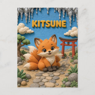 Cartão Postal Bebê Kitsune Fofo, Mitológico