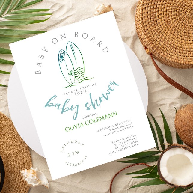 Cartão Postal Bebê no Conselho Chá de fraldas de Surfboard de Aq (Criador carregado)